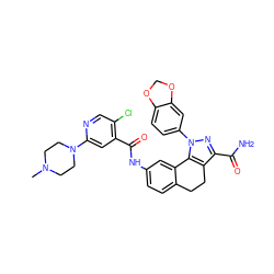 CN1CCN(c2cc(C(=O)Nc3ccc4c(c3)-c3c(c(C(N)=O)nn3-c3ccc5c(c3)OCO5)CC4)c(Cl)cn2)CC1 ZINC000049763214