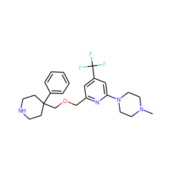 CN1CCN(c2cc(C(F)(F)F)cc(COCC3(c4ccccc4)CCNCC3)n2)CC1 ZINC000095589014