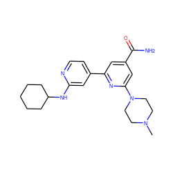 CN1CCN(c2cc(C(N)=O)cc(-c3ccnc(NC4CCCCC4)c3)n2)CC1 ZINC000058575592