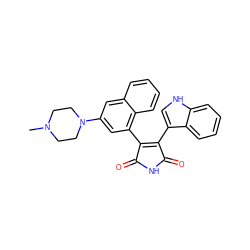 CN1CCN(c2cc(C3=C(c4c[nH]c5ccccc45)C(=O)NC3=O)c3ccccc3c2)CC1 ZINC000045260797