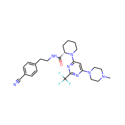 CN1CCN(c2cc(N3CCCC[C@H]3C(=O)NCCc3ccc(C#N)cc3)nc(C(F)(F)F)n2)CC1 ZINC000169310242