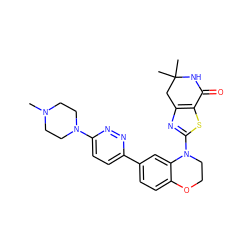 CN1CCN(c2ccc(-c3ccc4c(c3)N(c3nc5c(s3)C(=O)NC(C)(C)C5)CCO4)nn2)CC1 ZINC000040976037