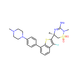 CN1CCN(c2ccc(-c3cccc4c(F)c([C@]5(C)CS(=O)(=O)N(C)C(N)=N5)sc34)cc2)CC1 ZINC000219634663