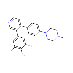 CN1CCN(c2ccc(-c3ccncc3-c3cc(F)c(O)c(F)c3)cc2)CC1 ZINC000098208213