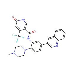 CN1CCN(c2ccc(-c3cnc4ccccc4c3)cc2NC(=O)c2c[nH]c(=O)cc2C(F)(F)F)CC1 ZINC000098208402