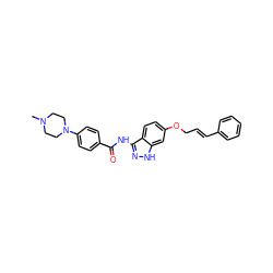 CN1CCN(c2ccc(C(=O)Nc3n[nH]c4cc(OC/C=C/c5ccccc5)ccc34)cc2)CC1 ZINC000144450850