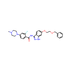 CN1CCN(c2ccc(C(=O)Nc3n[nH]c4cc(OCCOCc5ccccc5)ccc34)c(F)c2)CC1 ZINC000144002867