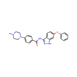 CN1CCN(c2ccc(C(=O)Nc3n[nH]c4cc(Oc5ccccc5)ccc34)cc2)CC1 ZINC000144088674