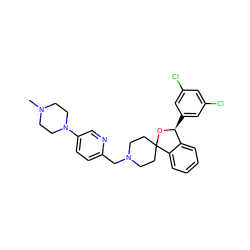 CN1CCN(c2ccc(CN3CCC4(CC3)O[C@@H](c3cc(Cl)cc(Cl)c3)c3ccccc34)nc2)CC1 ZINC000169703937