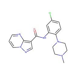 CN1CCN(c2ccc(Cl)cc2NC(=O)c2cnn3cccnc23)CC1 ZINC000113651737