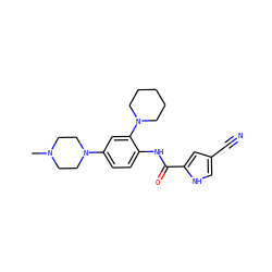 CN1CCN(c2ccc(NC(=O)c3cc(C#N)c[nH]3)c(N3CCCCC3)c2)CC1 ZINC000029039476