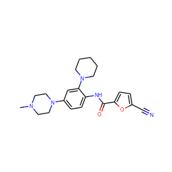 CN1CCN(c2ccc(NC(=O)c3ccc(C#N)o3)c(N3CCCCC3)c2)CC1 ZINC000029039473