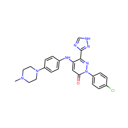 CN1CCN(c2ccc(Nc3cc(=O)n(-c4ccc(Cl)cc4)nc3-c3nc[nH]n3)cc2)CC1 ZINC000095921397