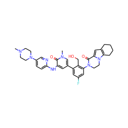 CN1CCN(c2ccc(Nc3cc(-c4cc(F)cc(N5CCn6c(cc7c6CCCC7)C5=O)c4CO)cn(C)c3=O)nc2)CC1 ZINC000072318152