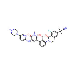 CN1CCN(c2ccc(Nc3cc(-c4cccc(N5CCc6cc(C(C)(C)C#N)cc(F)c6C5=O)c4CO)cn(C)c3=O)nc2)CC1 ZINC000116940301