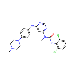 CN1CCN(c2ccc(Nc3cc(N(C)C(=O)Nc4c(Cl)cccc4Cl)ncn3)cc2)CC1 ZINC000052961780