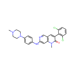 CN1CCN(c2ccc(Nc3cc4c(cn3)cc(-c3c(Cl)cccc3Cl)c(=O)n4C)cc2)CC1 ZINC000003815493