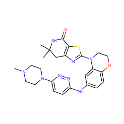 CN1CCN(c2ccc(Nc3ccc4c(c3)N(c3nc5c(s3)C(=O)NC(C)(C)C5)CCO4)nn2)CC1 ZINC000040423448