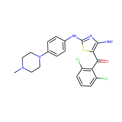 CN1CCN(c2ccc(Nc3nc(N)c(C(=O)c4c(Cl)cccc4Cl)s3)cc2)CC1 ZINC000063539884