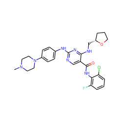 CN1CCN(c2ccc(Nc3ncc(C(=O)Nc4c(F)cccc4Cl)c(NC[C@@H]4CCCO4)n3)cc2)CC1 ZINC000299852166