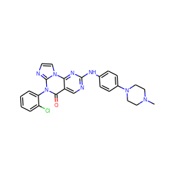 CN1CCN(c2ccc(Nc3ncc4c(=O)n(-c5ccccc5Cl)c5nccn5c4n3)cc2)CC1 ZINC000144099763