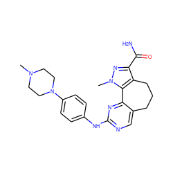 CN1CCN(c2ccc(Nc3ncc4c(n3)-c3c(c(C(N)=O)nn3C)CCC4)cc2)CC1 ZINC000145912368