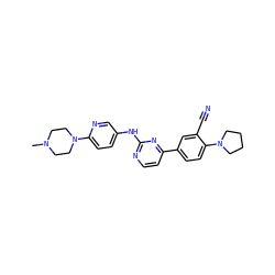 CN1CCN(c2ccc(Nc3nccc(-c4ccc(N5CCCC5)c(C#N)c4)n3)cn2)CC1 ZINC000113826339