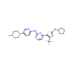 CN1CCN(c2ccc(Nc3nccc(-c4sc(NC5CCCC5)nc4C(F)(F)F)n3)nc2)CC1 ZINC001772652710