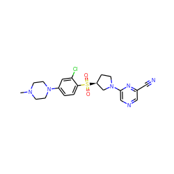 CN1CCN(c2ccc(S(=O)(=O)[C@H]3CCN(c4cncc(C#N)n4)C3)c(Cl)c2)CC1 ZINC000168521285