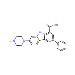 CN1CCN(c2ccc3c(c2)[nH]c2c(C(N)=O)cc(-c4ccccc4)cc23)CC1 ZINC000113197605