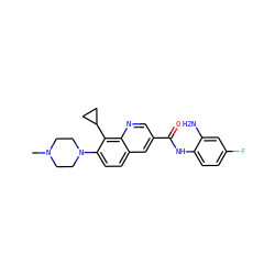 CN1CCN(c2ccc3cc(C(=O)Nc4ccc(F)cc4N)cnc3c2C2CC2)CC1 ZINC000212352433