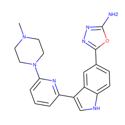 CN1CCN(c2cccc(-c3c[nH]c4ccc(-c5nnc(N)o5)cc34)n2)CC1 ZINC000204769291