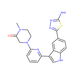 CN1CCN(c2cccc(-c3c[nH]c4ccc(-c5nnc(N)s5)cc34)n2)CC1=O ZINC000204767442