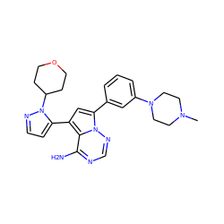 CN1CCN(c2cccc(-c3cc(-c4ccnn4C4CCOCC4)c4c(N)ncnn34)c2)CC1 ZINC001772612798