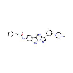 CN1CCN(c2cccc(-c3cnn4c(N)c(-c5ccc(NC(=O)CCC6CCCC6)cc5)cnc34)c2)CC1 ZINC000049036906