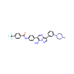 CN1CCN(c2cccc(-c3cnn4c(N)c(-c5ccc(NC(=O)c6ccc(C(F)(F)F)cc6)cc5)cnc34)c2)CC1 ZINC000049777350