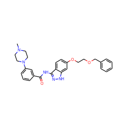 CN1CCN(c2cccc(C(=O)Nc3n[nH]c4cc(OCCOCc5ccccc5)ccc34)c2)CC1 ZINC000144161756