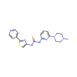 CN1CCN(c2cccc(NC(=O)Nc3csc(-c4ccncc4)n3)n2)CC1 ZINC000028826945