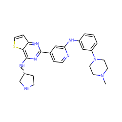 CN1CCN(c2cccc(Nc3cc(-c4nc(N[C@@H]5CCNC5)c5sccc5n4)ccn3)c2)CC1 ZINC000223684855