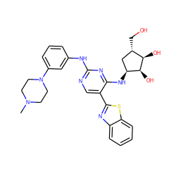 CN1CCN(c2cccc(Nc3ncc(-c4nc5ccccc5s4)c(N[C@H]4C[C@H](CO)[C@@H](O)[C@H]4O)n3)c2)CC1 ZINC000299822719