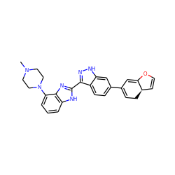 CN1CCN(c2cccc3[nH]c(-c4n[nH]c5cc(C6=CC[C@@H]7C=COC7=C6)ccc45)nc23)CC1 ZINC000040935221