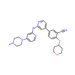 CN1CCN(c2ccnc(Nc3cc(-c4ccc(OC5CCOCC5)c(C#N)c4)ccn3)c2)CC1 ZINC000146458172