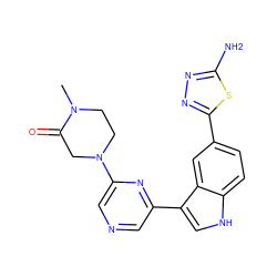 CN1CCN(c2cncc(-c3c[nH]c4ccc(-c5nnc(N)s5)cc34)n2)CC1=O ZINC000204762858