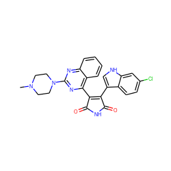 CN1CCN(c2nc(C3=C(c4c[nH]c5cc(Cl)ccc45)C(=O)NC3=O)c3ccccc3n2)CC1 ZINC000095571944