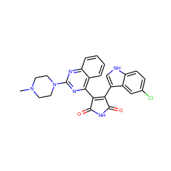 CN1CCN(c2nc(C3=C(c4c[nH]c5ccc(Cl)cc45)C(=O)NC3=O)c3ccccc3n2)CC1 ZINC000095573621