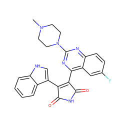 CN1CCN(c2nc(C3=C(c4c[nH]c5ccccc45)C(=O)NC3=O)c3cc(F)ccc3n2)CC1 ZINC000095577193