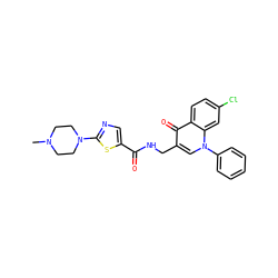 CN1CCN(c2ncc(C(=O)NCc3cn(-c4ccccc4)c4cc(Cl)ccc4c3=O)s2)CC1 ZINC000096170187