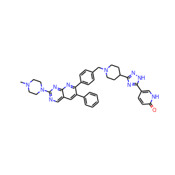 CN1CCN(c2ncc3cc(-c4ccccc4)c(-c4ccc(CN5CCC(c6n[nH]c(-c7ccc(=O)[nH]c7)n6)CC5)cc4)nc3n2)CC1 ZINC000049841134