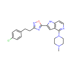 CN1CCN(c2nccc3[nH]c(-c4nc(CCc5ccc(Cl)cc5)no4)cc23)CC1 ZINC000101055708