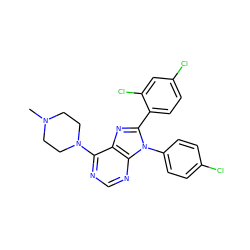 CN1CCN(c2ncnc3c2nc(-c2ccc(Cl)cc2Cl)n3-c2ccc(Cl)cc2)CC1 ZINC000040974444